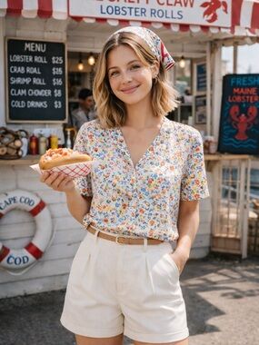 Calypso St. Barths Scandi Floral Cotton Short Sleeve Blouse Size XS